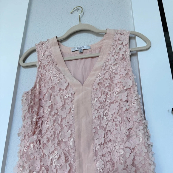 Badgley Mishka 3D Flower Embellished Floral Applique Baby Pink Lace Top Size 10 - Picture 5 of 13
